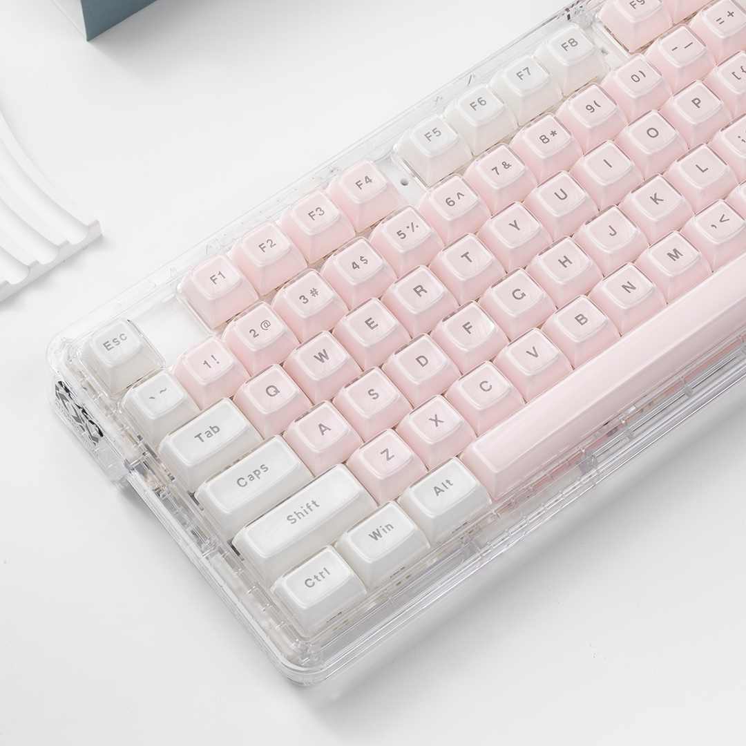 Pc Gaming Fullset - Kristalheldere toetsenbordtoetsen roze wit MDA-profiel PC-achtergrondverlichting